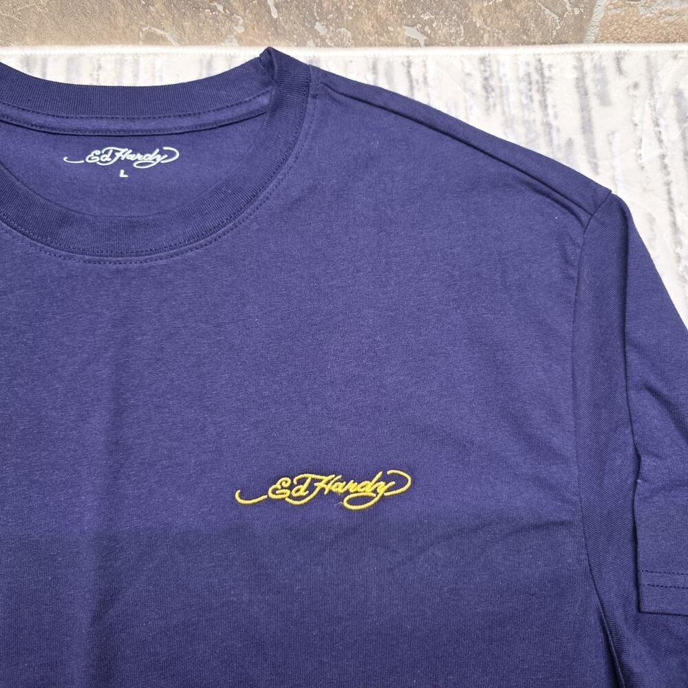 ED HARDY Embroidered Signature Logo Tee Short Sleeve T-Shirt Sz Large